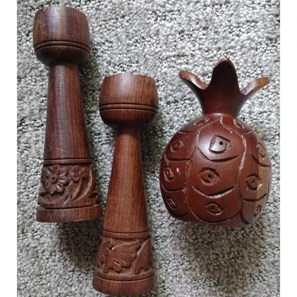 Lot of 2 MCM Wooden Tapered Candlestick Holders 6